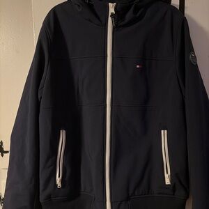Tommy Hilfiger Men's Dark Blue Windbreaker with White Accents